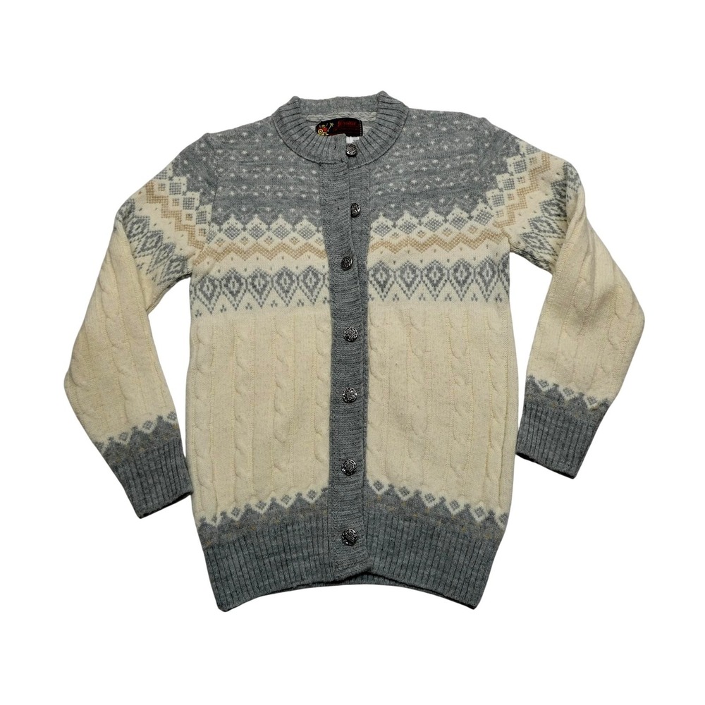 Vintage Jersild Sweater Womens 36 Gray Fair Isle Cardigan Ski Button Knit